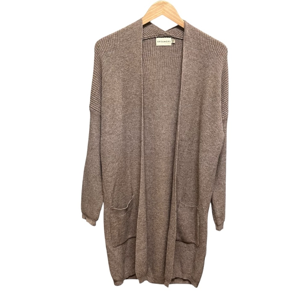 Dreamers Open-Front Long Line Cardigan Brown Size L